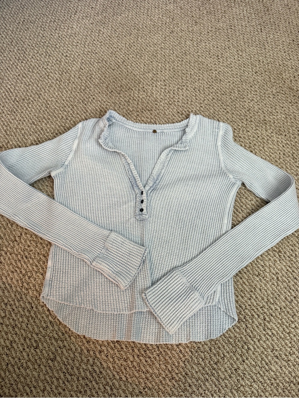 Free People Light Blue Ribbed Long Sleeve Henley